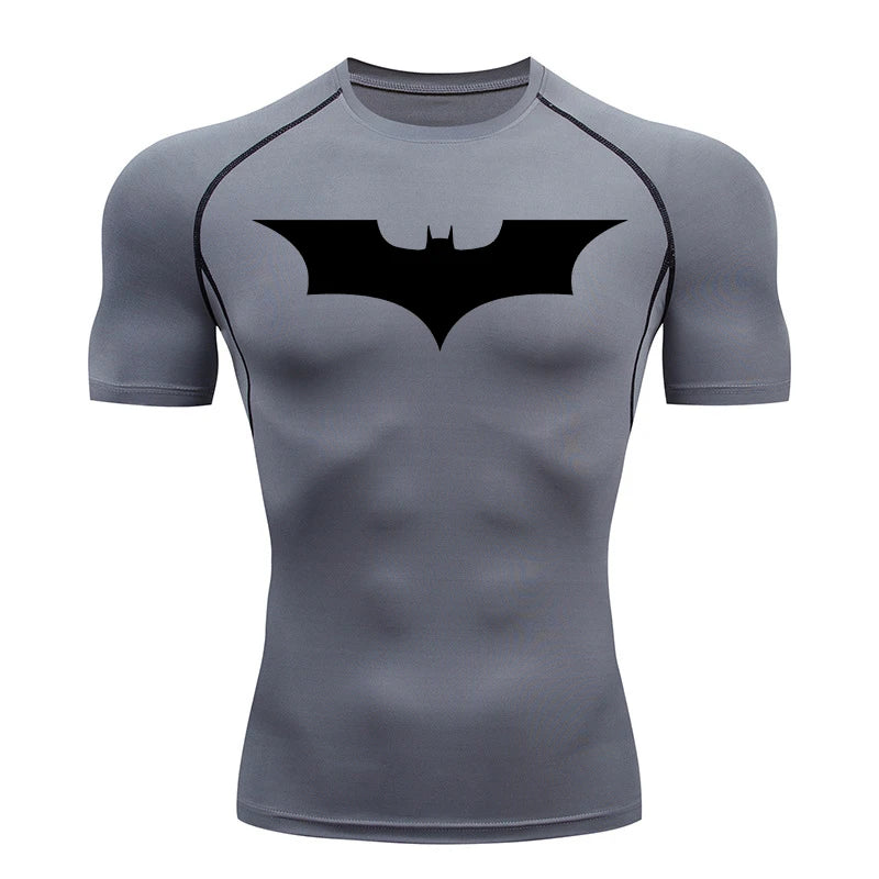 Bat Print Compression Shirts for Men Summer Short Sleeve Rash Guard Gym Workout Running Tshirt Athletic Quick Dry Tees Tops