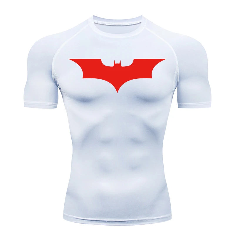 Bat Print Compression Shirts for Men Summer Short Sleeve Rash Guard Gym Workout Running Tshirt Athletic Quick Dry Tees Tops