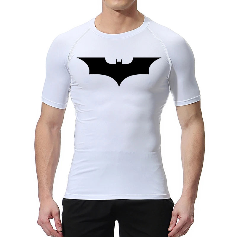 Bat Print Compression Shirts for Men Summer Short Sleeve Rash Guard Gym Workout Running Tshirt Athletic Quick Dry Tees Tops