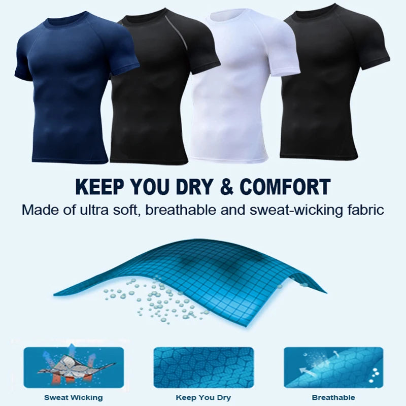 Bat Print Compression Shirts for Men Summer Short Sleeve Rash Guard Gym Workout Running Tshirt Athletic Quick Dry Tees Tops